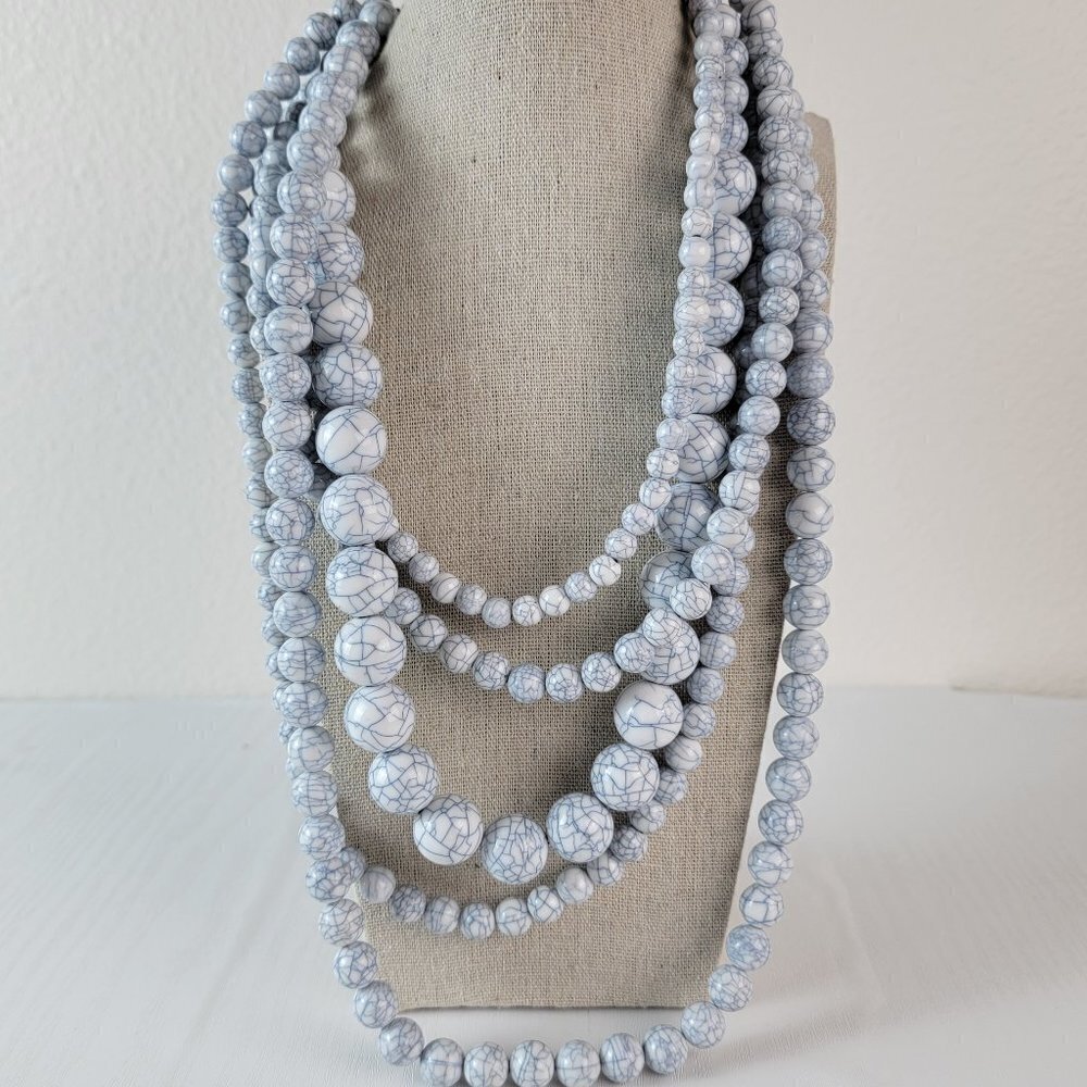 BaubleBar Gray Cracked Faux Pearl Statement Layered Necklace Multi-Strand 23"